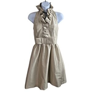 Alfred Sung Dress Womens Sz 0 Champagne Ruffle Neck Halter Cocktail Party Beige